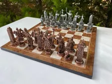 Luxury Chess Set Mythology Antique Chess Pieces Wood Chess Board, Gift for Dad