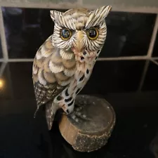 Vtg Owl Hand Carved and Painted Wood Figurine 5”