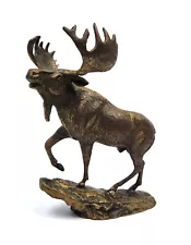 Bronze Moose Hunter Wildlife Art Sculpture Statue Deco Gift Decor 10" Height