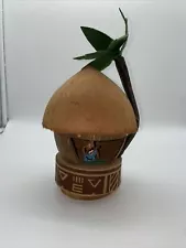 Hawaii Coconut Music Box Tiki Hut Man W/ Guitar/ukulele Tropical Decor Works