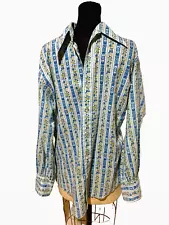 Men's vintage 70's H.I.S All over Print Disco Button Down Size 16 1/2 Large