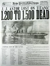 Best 1912 display newspaper TITANIC DISASTER -HITS ICEBERG & SINKS on 1st voyage