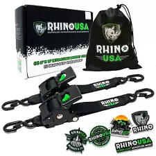 Rhino USA 2" x 10' Retractable Ratchet Straps (2-Pack) Use with ATV, SxS, Cargo