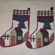 Lot of 2~ Handmade 20" Vibrant Quilted Patchwork Christmas Stockings-'Down Home'