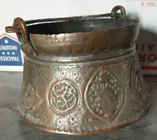 Vintage Hammered Solid Copper Bucket/Pot with Brass Handle, Unique