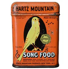 Vintage Tin Hartz Mountain Song Food Bird Seed Canary 3in USA