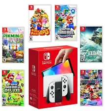 Nintendo Switch OLED Model 64GB White Joy-Con Choose One Game Bundle Brand New