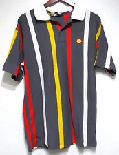 vtg SHELL Gas Station Employee STRIPED POLO SHIRT L uniform retired style 80s