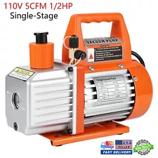 5CFM 1/3HP Rotary Vane Vacuum Pump HVAC AC Air Tool Single-Stage W/ Oil Bottle