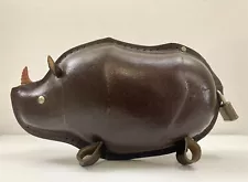 Kounoike Rhino Japanese Leather Piggy Bank Vintage Original Label W/ Lock & Keys