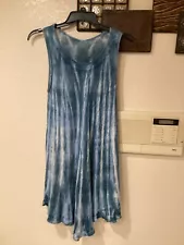 Sakkas Batik Caftan Tank Dress / Cover Up in Shades of Blue 42”Cx38”L One Size