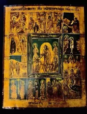 19thC 45cm ANTIQUE ICON OF “THE LIFE OF JESUS CHRIST AND THE 12 FEASTS” W/COA