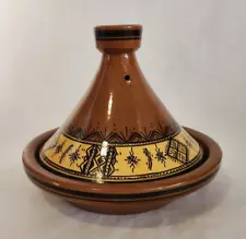 Brown Tagine Pot for Cooking, Moroccan Tajine Casserole Glazed Hand Painted