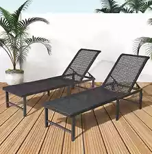 Outdoor Adjustable Backrest Chaise Lounge Chair Rattan Rustproof Pool Aluminum