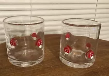 Set of Hand Blown Drinking Glass With Red And White Mushrooms