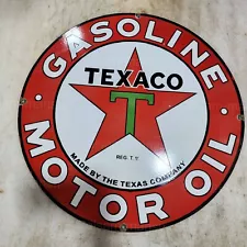 TEXACO GASOLINE 30 INCHES ROUND ENAMEL SIGN