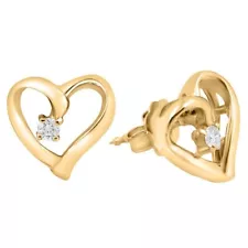 14k Yellow Gold Diamond Heart Shaped Womens Dress Earrings .05ct Buy For Sale