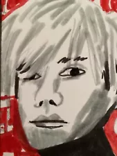 2.5 x 3.5 inches, ACEO watercolor by PJ, title: pop art Andy Warhol