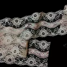 Vintage Double Scalloped Lace Trim Floral Lace Trim 3-1/2" Ivory Pink 5 yds MC0