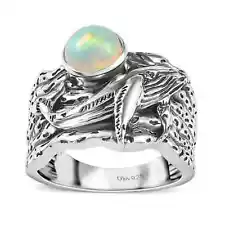 Artisan Crafted Ethiopian Opal Whale Ring in Black Oxidized 925 Sterling Sz 8