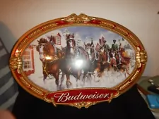 Vintage Budweiser Anheuser Busch bubble sign 2 sided Clydesdale horses winter