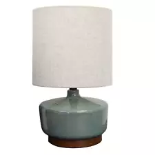 17" Tall Modern Mid-Century Ceramic Table Lamp with Wood Base