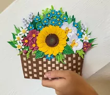 QUILLING FLOWER WALL ART, BASKET QUILLING FLOWERS, HOME DECOR, OCCASIONAL GIFTS