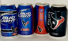 4 BEER CANS SET LOT TEXANS BUD LIGHT NFL PLAYOFF HOUSTON TEXAS USA PRO FOOTBALL