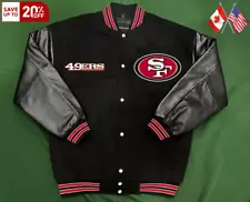 NFL San Francisco 49ers Men’s Black Wool & Leather Full-Snap Jacket Varsity fan