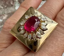 Vintage Patterned 18k Gold Plated Lab Created Ruby Wedding Ring For Sale