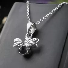 925 Sterling Silver Honey Bee Necklace with Natural Black Onyx Pendant - Boxed