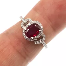 14k White Gold Natural Ruby and Diamond Ring Size 5.25