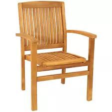 Solid Teak Wood Stackable Outdoor Dining Armchair - Light Brown by Sunnydaze