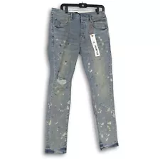 NWT Purple Brand Mens Straight Jeans Pants Acid Wash Light Blue Denim Size 34