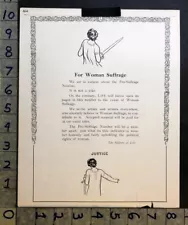 1913 WOMAN PRO-SUFFRAGE LIBERATION POLITICAL VOTE ELECTION JUSTICE PRINT FC4822