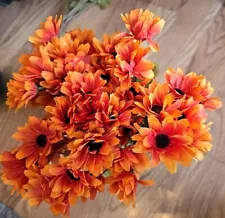 Lot of (7) Fall Artificial Orange Sunflower 15" Stems Autumn Harvest