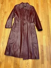 Oxblood Red Leather Trench Coat Vintage Sz Large 15/16 Fashion Duster