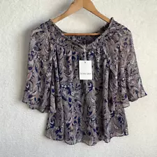 Olivia Grey Blouse Womens XS Paisley Off the Shoulder Shirt Top