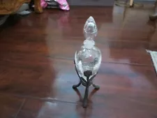 Clear Glass Vase in Metal Stand w/ crack glass