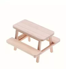 Natural Wood Dollhouse Miniature Picnic Table Outdoor Food Table Unfinished New