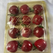 Set Of 12 Vintage Shiny Red Lacquered Apple Christmas Tree Ornaments 2” in Box
