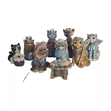 Resin Cat Nativity Set Anthropomorphic Christmas Feline Figurine 9 piece Vintage