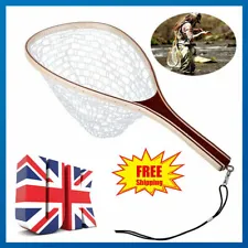 Wooden Handmade Rubber Fly Fishing trout/salmon Landing Net, Coarse fishing