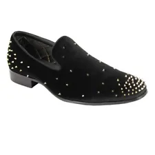 AM Formal Stud Spike Mens 9.5 Smoking Slip On Loafers Black And Gold Prom Style