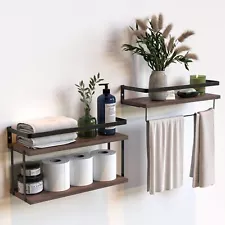 Rustic Wood Wall Mounted Shelves Set - 2+1 Tier Storage Space for Bathroom, K...