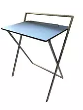 Metal and Wood Folding Table, Silver and Black, for Indoor Use