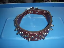 Large leather silver tone color spikes and studs 21" big dog collar slightly use