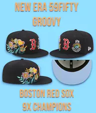 New Era Boston red Sox Groovy Pack 59FIFTY Fitted Hat Cap Navy Size 7 3/8 _A1