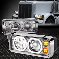 [Full LED] For 81-19 Peterbilt Western Star Dual Halo Ring Projector Headlights (For: 1999 Western Star 4900)