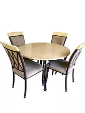 Solid Alder Wood & Wrought Iron 48" Round Dining Table & 4 Chairs